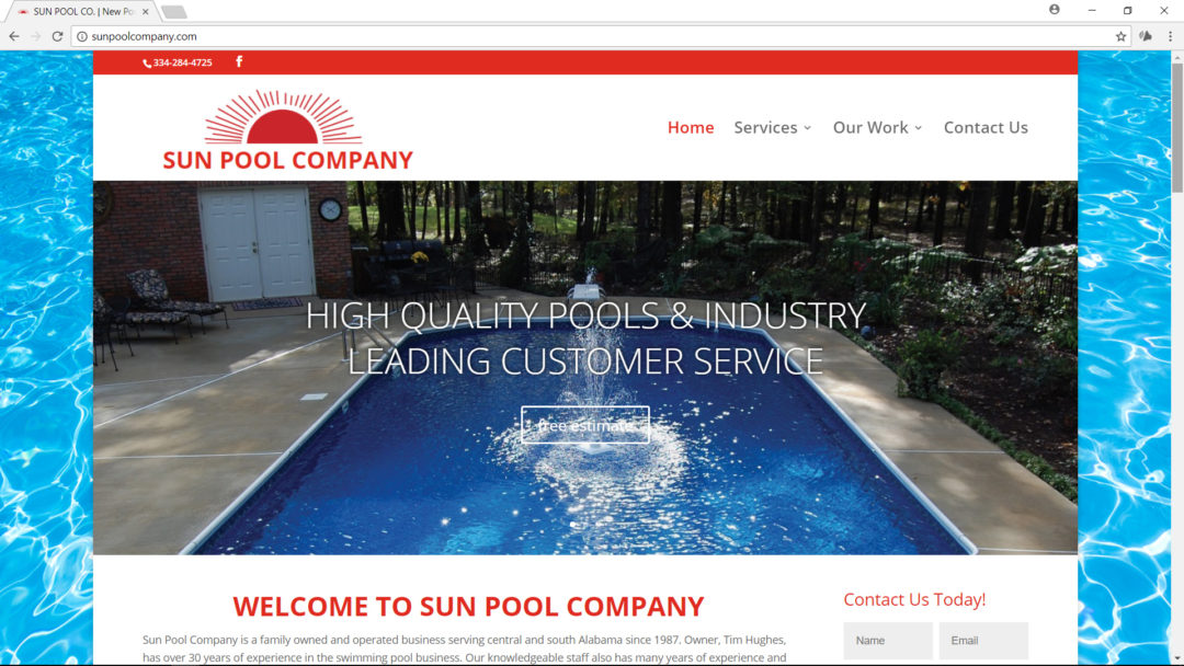Online Marketing for: Sun Pool Company, Millbrook Alabama